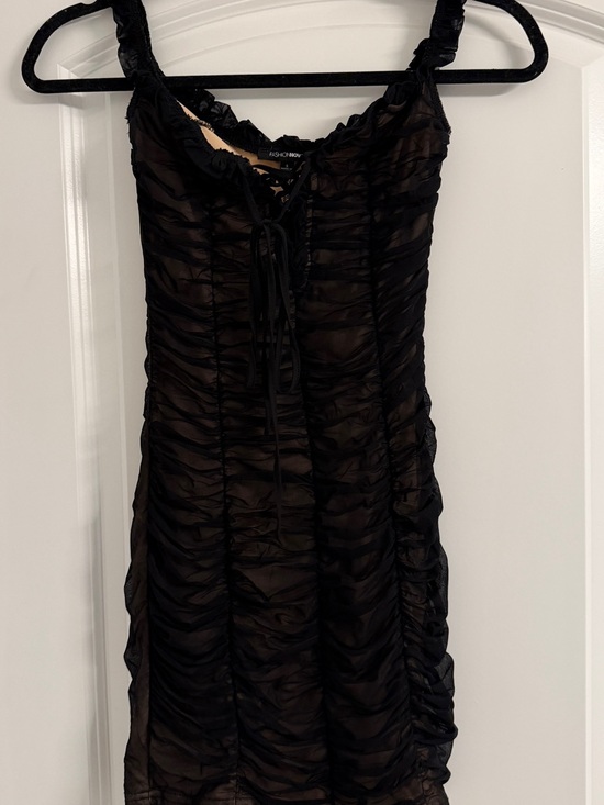 Fashion Nova Dresses & Skirts - Fashion Nova Black Ruched Mini Dress with Lace Up Front